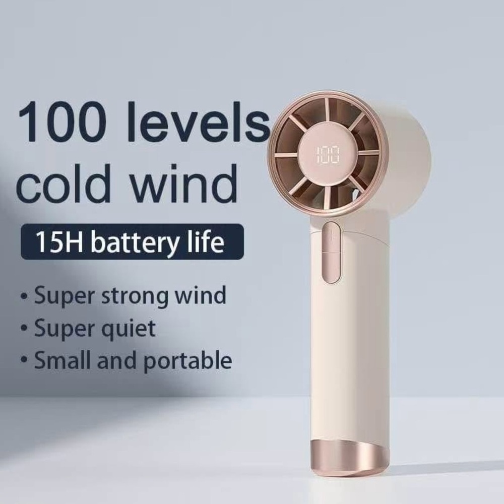 Portable White and Gold Handheld Fan - Picture 1 of 5
